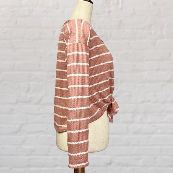 Tilly’s White Fawn Pink Waffle Knit Cropped Cardigan Junior L Tie Front - Picture 5 of 10